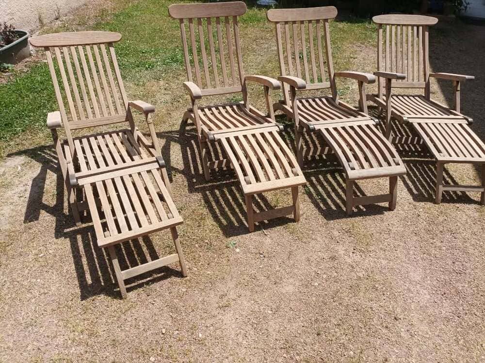Relooking de chaises longues en teck - Atelier Herlap - 01